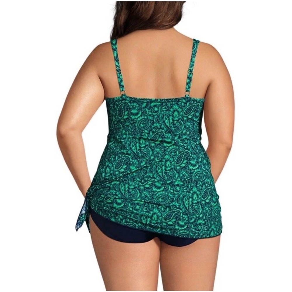 Lands End SlenderSuit Wrap Swim Dress Swimsuit blue green paisley 24W nwt - Picture 3 of 9